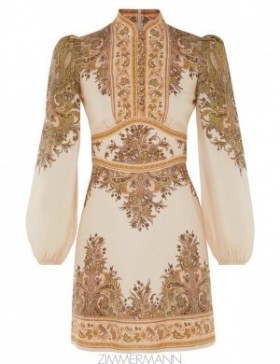 Khaki Paisley Zimmermann Natura Buttoned Mini Dress Dresses
