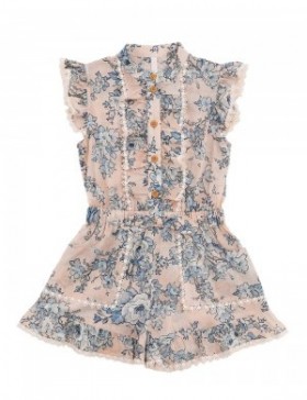 Peach/Blue Floral Zimmermann Halliday Frill Playsuit Kids Dresses